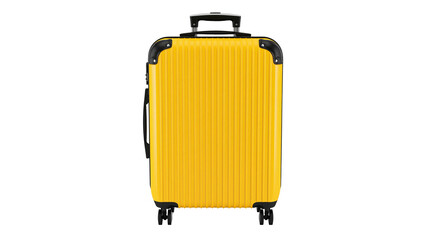 Bright yellow ribbed suitcase with black accents, isolated on transparent background © PNGera