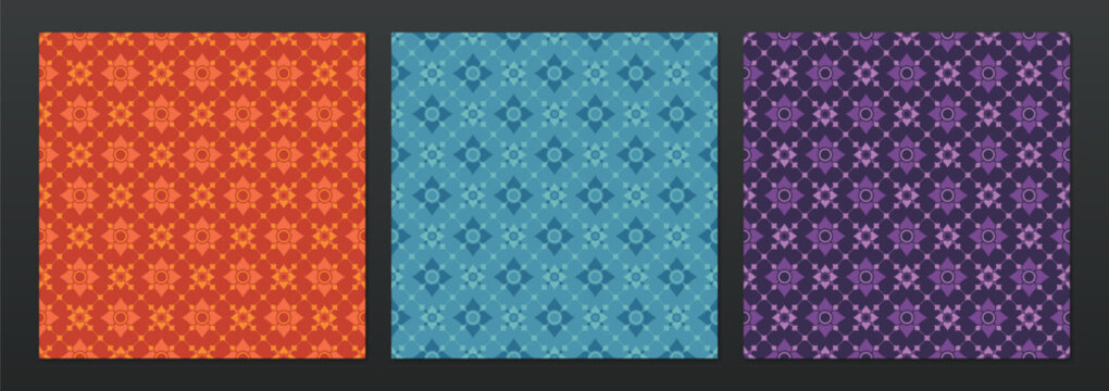 Thai pattern wallpaper with red, blue, and purple backgrounds.