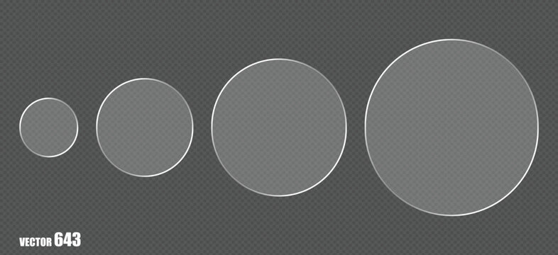 Frosted glass circle elements set with transparent texture and light border effect.