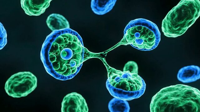 Fluorescent Living Cells Under Microscope, 
Biology Science Cinematic Background