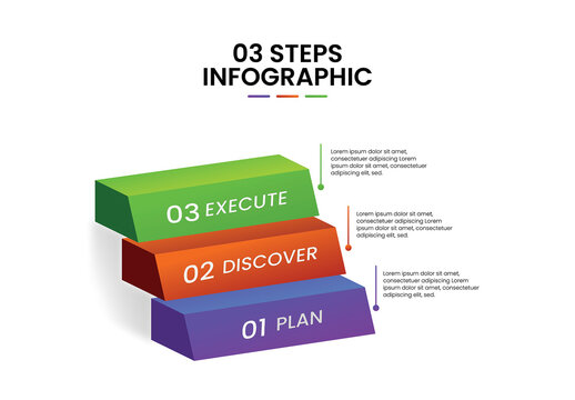 3 Steps Process Infographic Template with Modern 3D Block Design