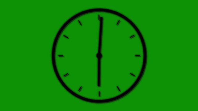 A smooth animation of a white clock face with moving hands rotates to indicate time passing on green screen background. Watch shows the running time. Counting 24 Hours. Clock icon with moving