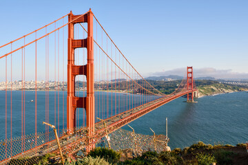 Fototapeta premium Golden Gate Bridge full span crossing San Francisco Bay from Marin Headlands overlook