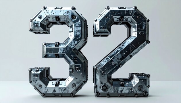 Metallic 3D numbers on a surface.
