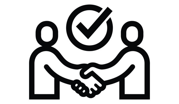 Handshake approval vector logo with checkmark symbol on a white background agreement business