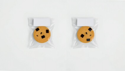 Fototapeta premium Two individually wrapped chocolate chip cookies