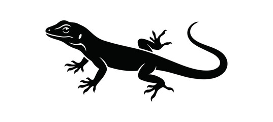 Obraz premium Black Silhouette of a Lizard on a White Background.