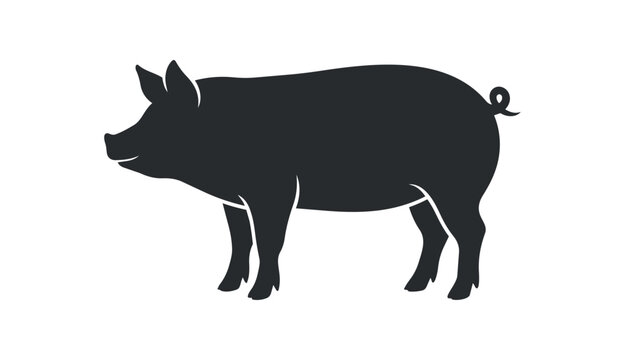 Silhouette of a Pig Standing Profile View.