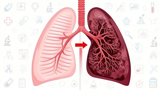 Human Lungs Anatomy Illustration with Blue Airflow Background, Respiratory System Health Education, Lung Function and Breathing Concept