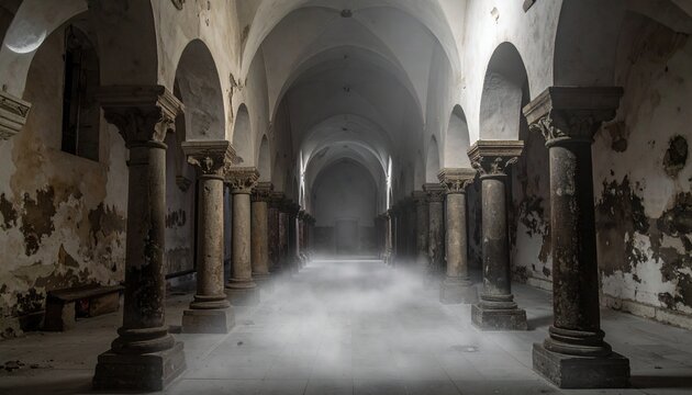 Gothic cathedral interior with stone arches and sunlight.