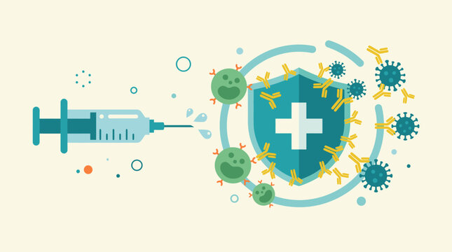Syringe Delivering Vaccine Protecting Shielded Immunity Concept.