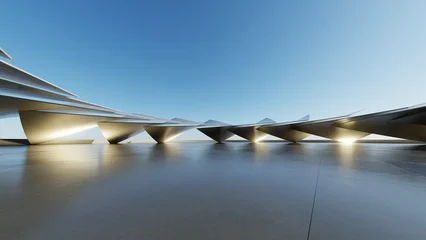 Abstract architecture background, Concrete structure building is on empty cement floor, Scene for car presentation, Modern Exterior, 3D rendering © nuchao