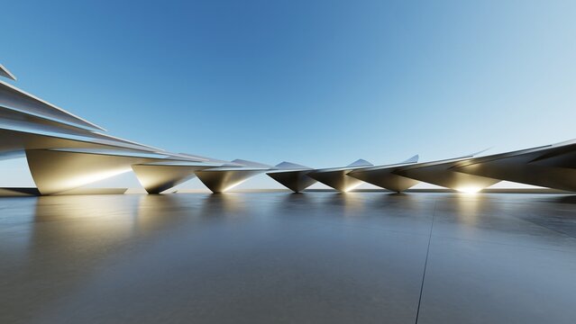 Abstract architecture background, Concrete structure building is on empty cement floor, Scene for car presentation, Modern Exterior, 3D rendering