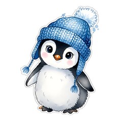 Fototapeta premium Adorable teddy bear wearing a knitted blue hat and scarf.