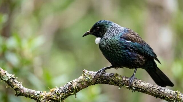 New Zealand Tui bird close up on a branch