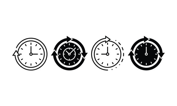 Collection of circular clock icons with circular arrows indicating time flow