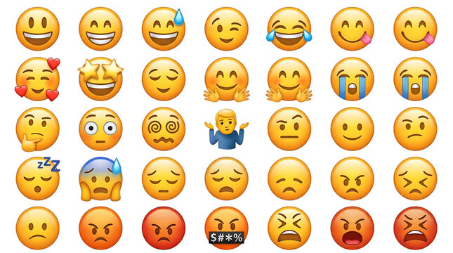 Collection of various emojis on a transparent background