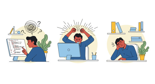 Frustrated programmer experiencing coding difficulties and burnout
