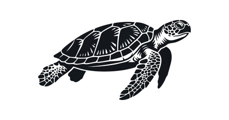 Fototapeta premium Detailed Silhouette of a Sea Turtle Swimming Gracefully.