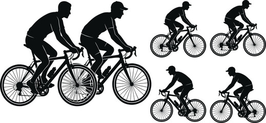 Obraz premium Silhouette illustration of cyclists riding bicycles in motion