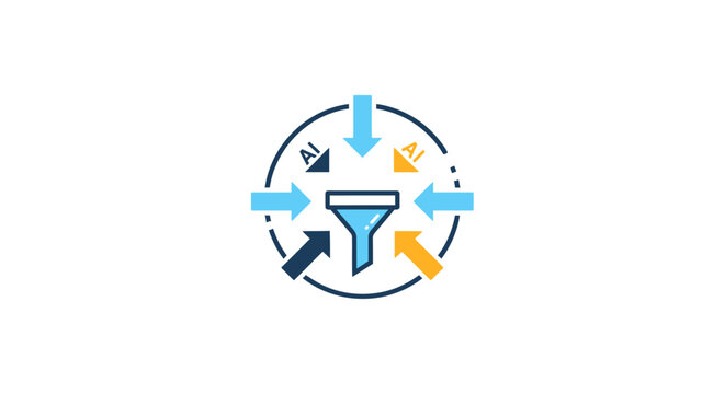 A minimalist digital icon representing data filtering and automated processing systems