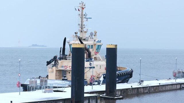 A fleet of tug boats alongside in Bremerhaven Germany