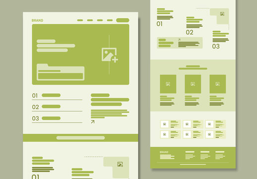 Minimal Green Website Wireframe Landing Page UI UX Template Design