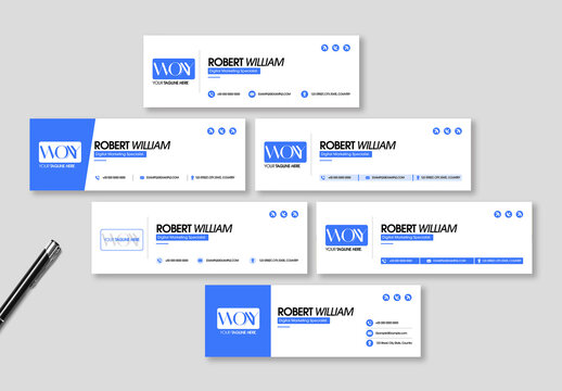 Modern Email Signature Template Collection With Blue Corporate Branding
