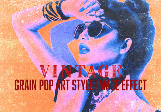 Retro Neon Fashion Portrait with Vintage Grain Pop Art Style