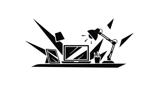 Frustrated office worker overwhelmed by exploding computer screens