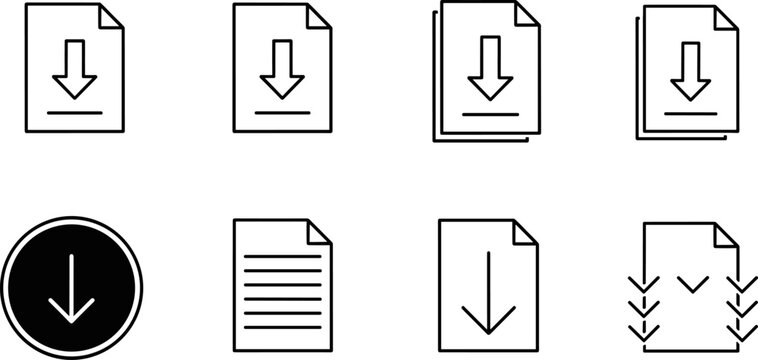 Document download file transfer arrow button line icon set for website interface