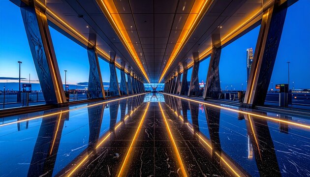 Illuminated Bridge Reflections at Dusk Time.