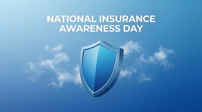 Blue protective shield icon with clouds for national insurance awareness day concept illustration