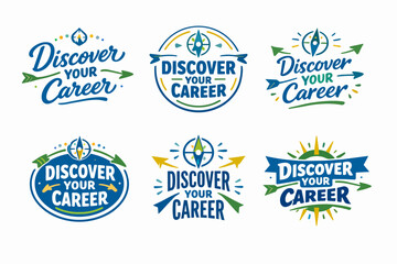 Obraz premium Collection of discover your career logos with compass and arrow motifs, representing guidance, exploration and direction for job search, career planning and professional growth