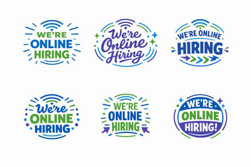 Obraz premium Set of diverse online hiring campaign logos, badges, and emblems, reflecting modern recruitment strategies, human resources, and job search opportunities