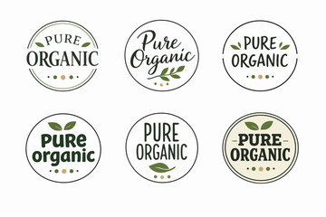 Obraz premium Pure organic product labels and natural food badges set, offering various eco-friendly, vegan, and healthy icons on a white background, representing quality and sustainability