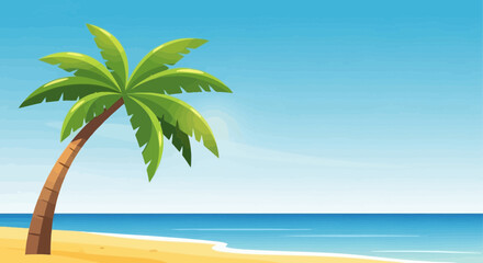 Obraz premium Tropical Palm Tree on Sandy Beach with Blue Ocean and Clear Sky