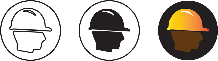 Fototapeta premium Construction worker wearing a yellow hard hat .Man wearing hard hat icon