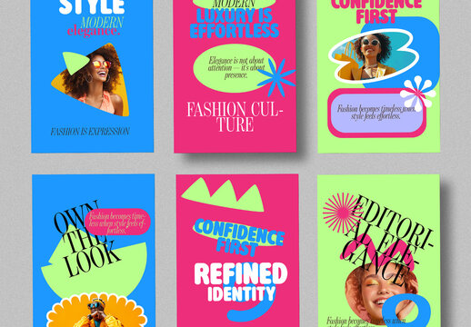 Colorful Retro Fashion Social Media Templates With Bold Editorial Typography