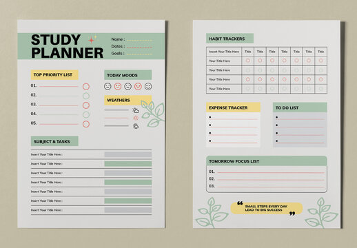 Study Planner Template Layout