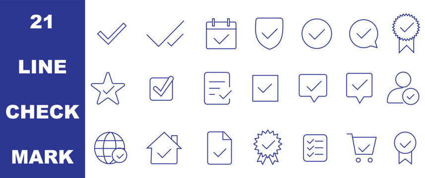 Check box icon with correct, accept checkmark icons blue tick box, check list circle frame. Checkbox symbol sign. Check mark box frame. Blue tick mark icon vector set. Blue checkmark icon set. 