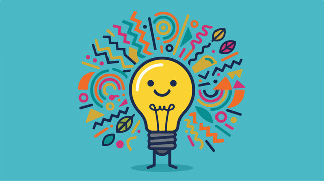 Cheerful lightbulb with abstract patterns