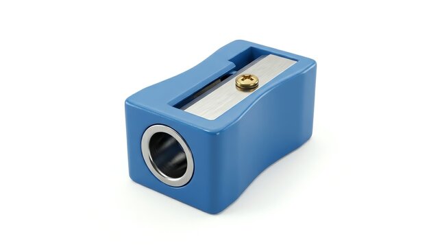 Bright Blue Plastic Pencil Sharpener with Silver Metal Blade and Circular Opening