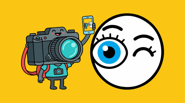 Anthropomorphic camera taking selfie