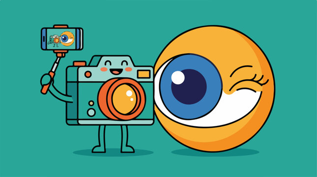 Anthropomorphic camera taking selfie