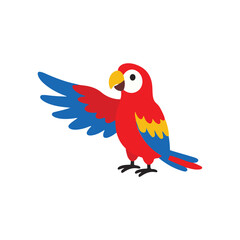 Obraz premium Cute Red Scarlet Macaw Parrot Flying Side View Vector Cartoon