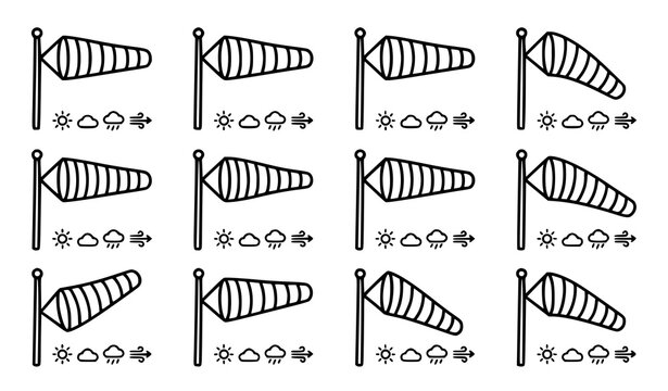 Striped Windsock Vector Collection for Weather Monitoring and Airport Navigation