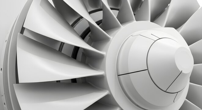 Close-Up View Of A Jet Engine Turbine With Fan Blades