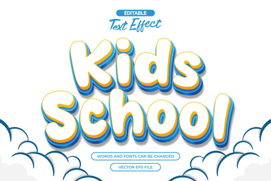 Kids school editable text effect with cartoon text and with cloud decoration