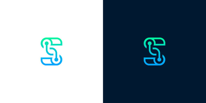Modern letter S technology logo design with connection nodes